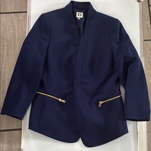 Anne Klein Sz 8Navy Blazer with Gold Zipper Accents